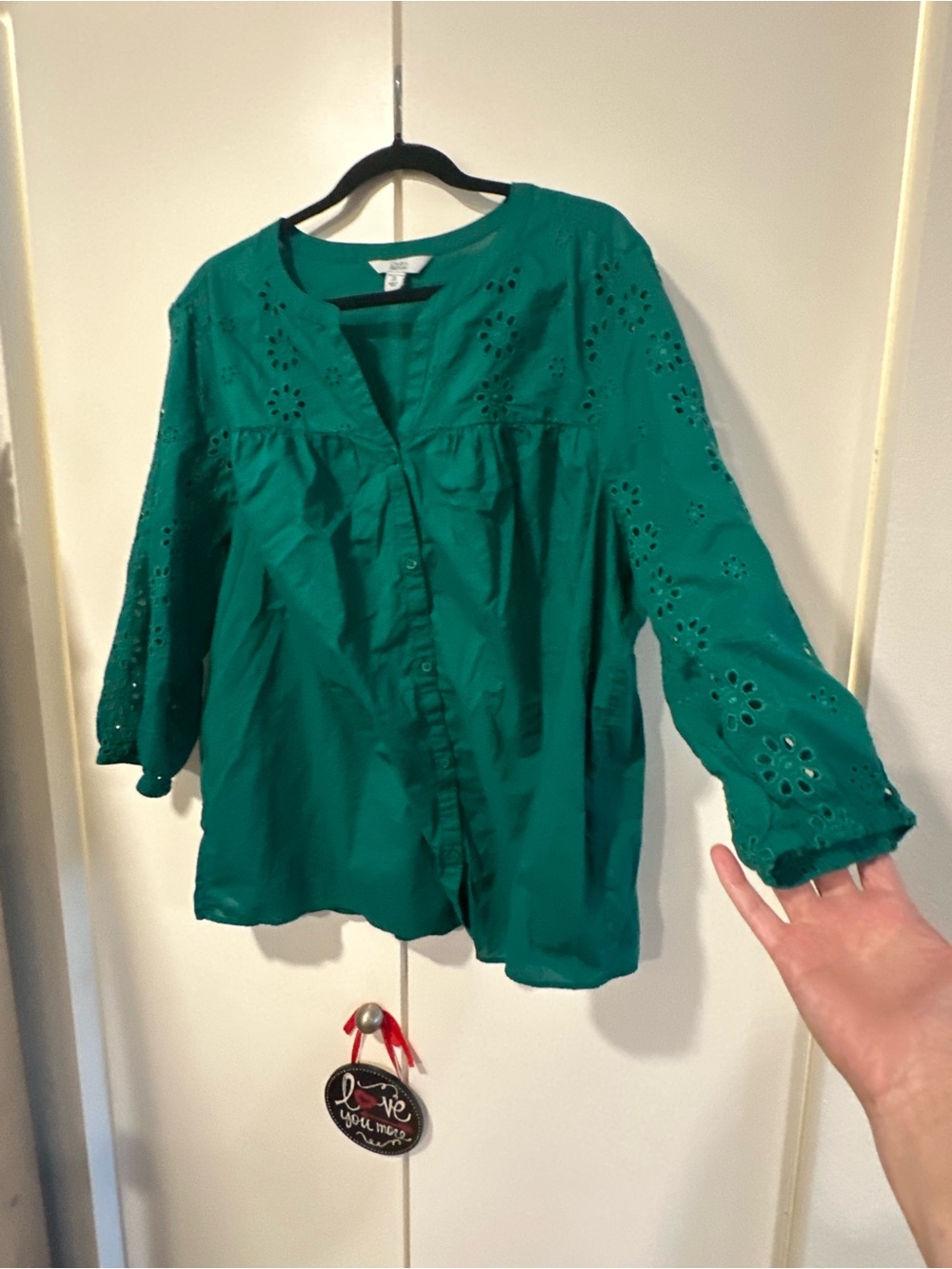 croft & barrow Green Eyelet Button-Front Blouse